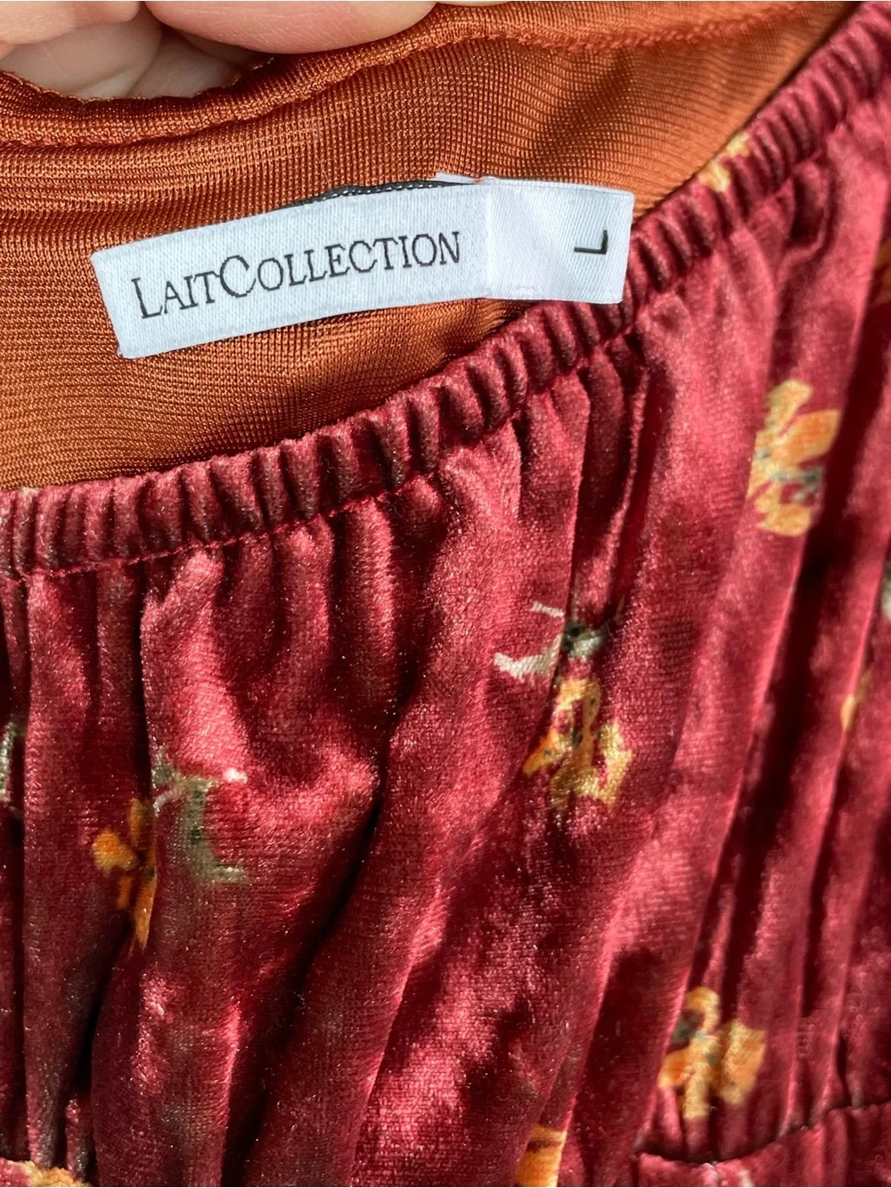 Lait Collection Velvet Floral Maxi Dress Cottagecore Whimsigoth Romantic Large - Picture 11 of 16